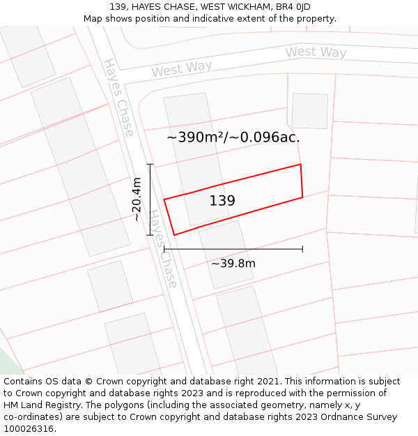 139, HAYES CHASE, WEST WICKHAM, BR4 0JD: Plot and title map