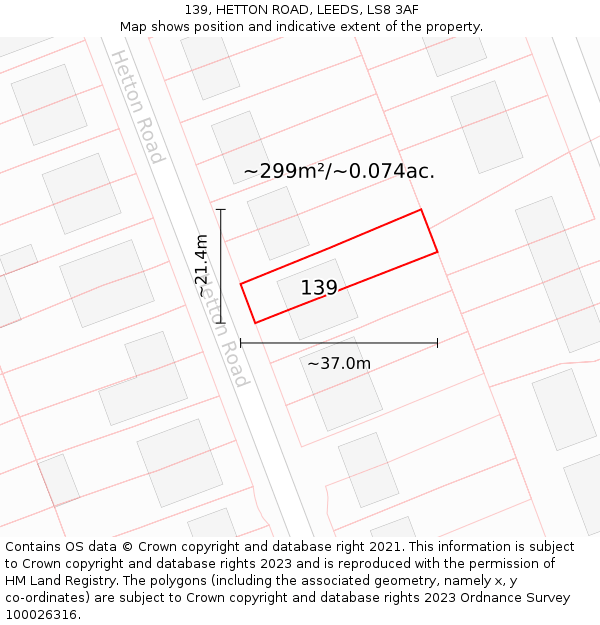 139, HETTON ROAD, LEEDS, LS8 3AF: Plot and title map
