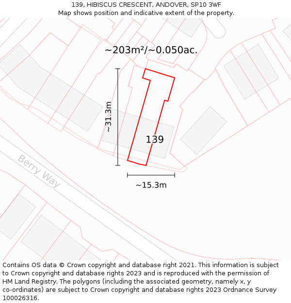 139, HIBISCUS CRESCENT, ANDOVER, SP10 3WF: Plot and title map