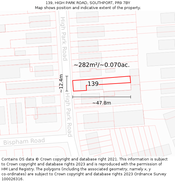 139, HIGH PARK ROAD, SOUTHPORT, PR9 7BY: Plot and title map