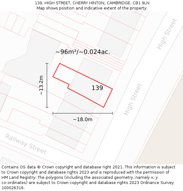 139, HIGH STREET, CHERRY HINTON, CAMBRIDGE, CB1 9LN: Plot and title map