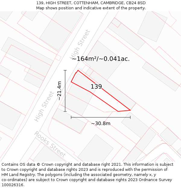 139, HIGH STREET, COTTENHAM, CAMBRIDGE, CB24 8SD: Plot and title map