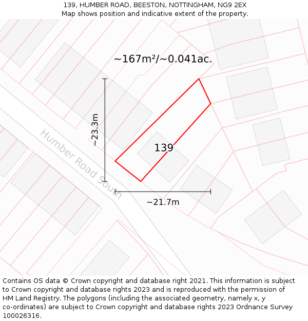 139, HUMBER ROAD, BEESTON, NOTTINGHAM, NG9 2EX: Plot and title map