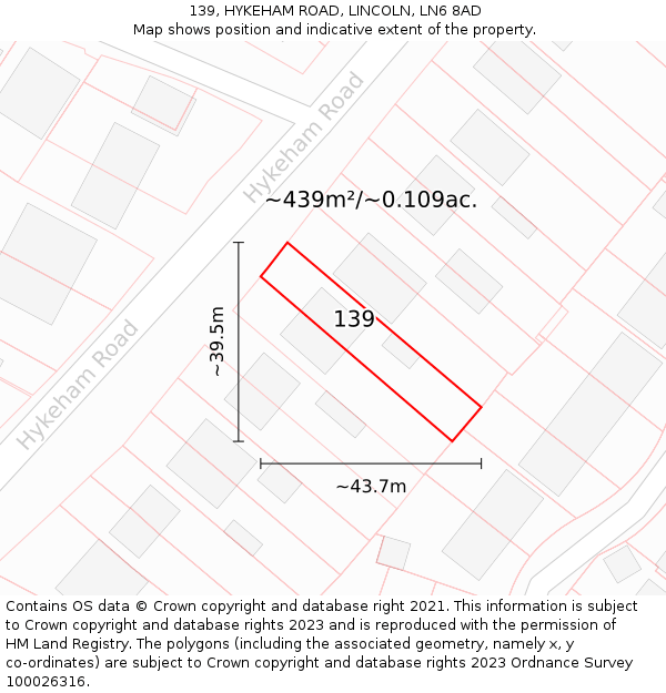 139, HYKEHAM ROAD, LINCOLN, LN6 8AD: Plot and title map