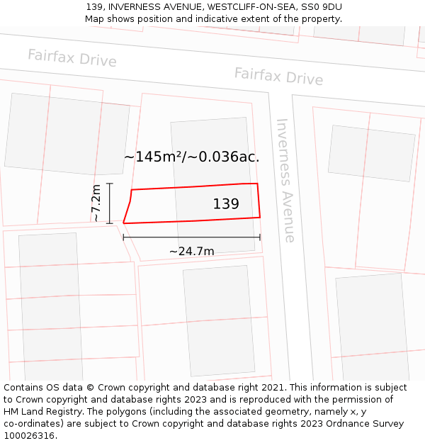 139, INVERNESS AVENUE, WESTCLIFF-ON-SEA, SS0 9DU: Plot and title map