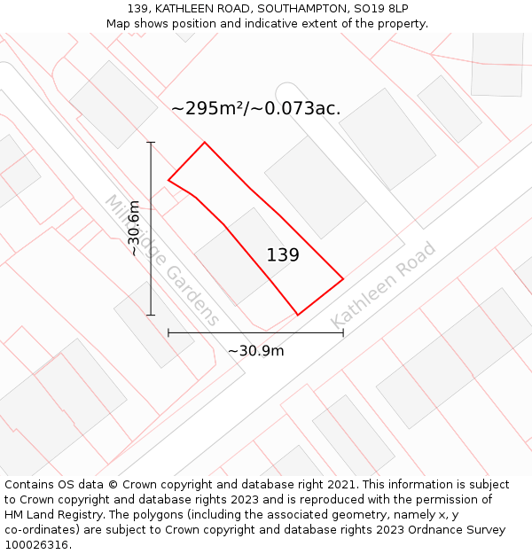 139, KATHLEEN ROAD, SOUTHAMPTON, SO19 8LP: Plot and title map