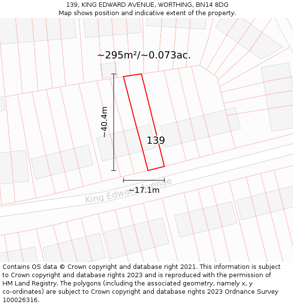 139, KING EDWARD AVENUE, WORTHING, BN14 8DG: Plot and title map