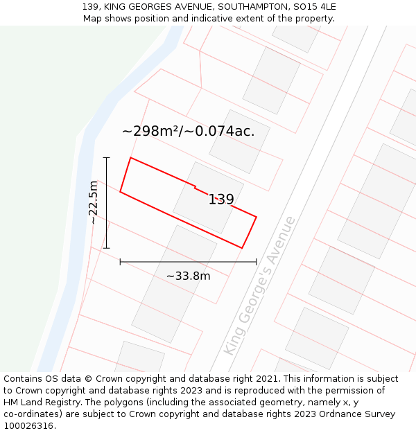 139, KING GEORGES AVENUE, SOUTHAMPTON, SO15 4LE: Plot and title map