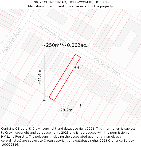 139, KITCHENER ROAD, HIGH WYCOMBE, HP11 2SW: Plot and title map