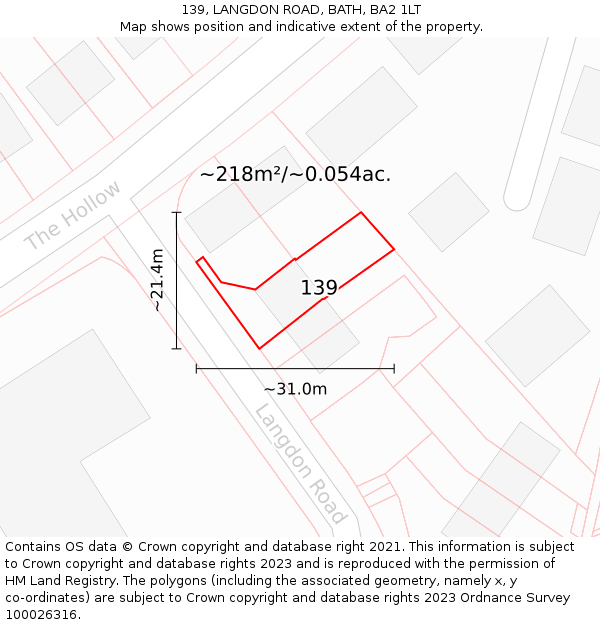 139, LANGDON ROAD, BATH, BA2 1LT: Plot and title map