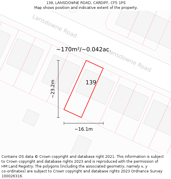 139, LANSDOWNE ROAD, CARDIFF, CF5 1PS: Plot and title map