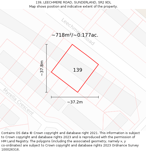 139, LEECHMERE ROAD, SUNDERLAND, SR2 9DL: Plot and title map