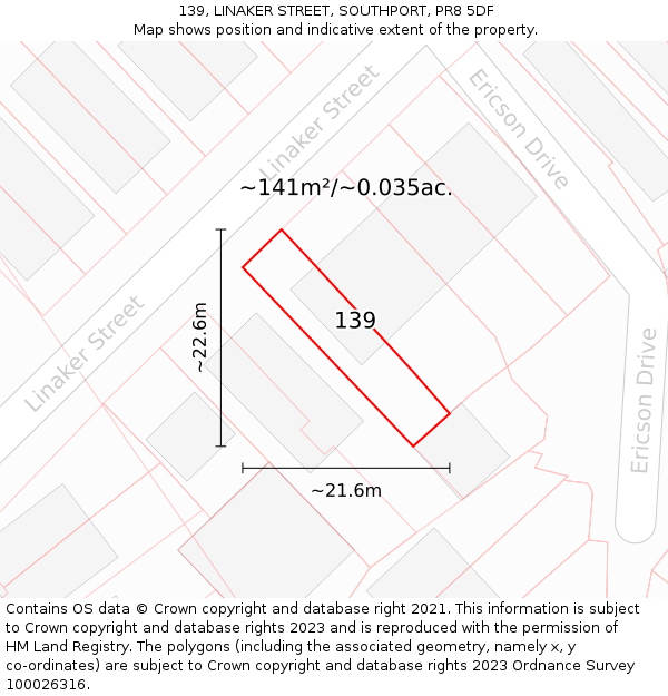 139, LINAKER STREET, SOUTHPORT, PR8 5DF: Plot and title map