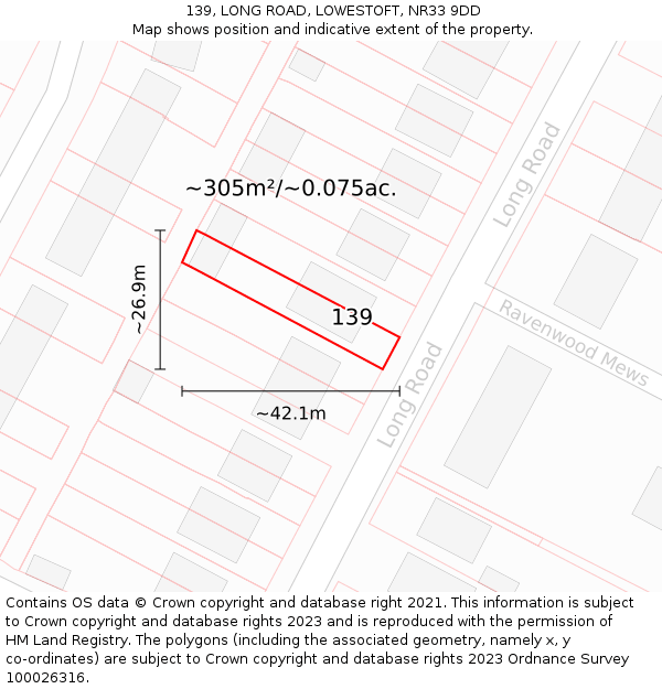 139, LONG ROAD, LOWESTOFT, NR33 9DD: Plot and title map