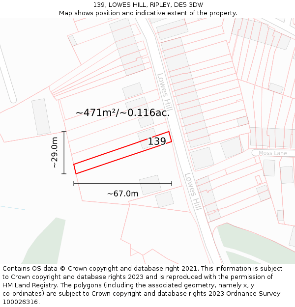 139, LOWES HILL, RIPLEY, DE5 3DW: Plot and title map