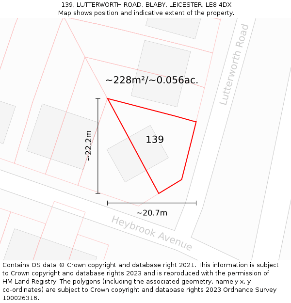 139, LUTTERWORTH ROAD, BLABY, LEICESTER, LE8 4DX: Plot and title map