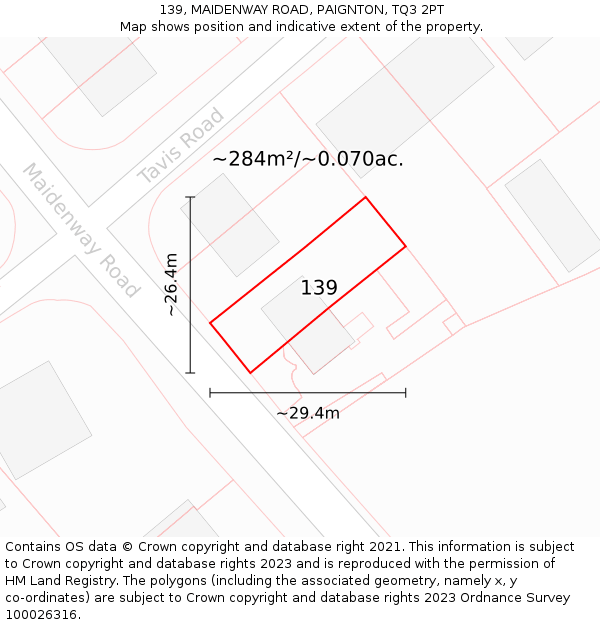 139, MAIDENWAY ROAD, PAIGNTON, TQ3 2PT: Plot and title map