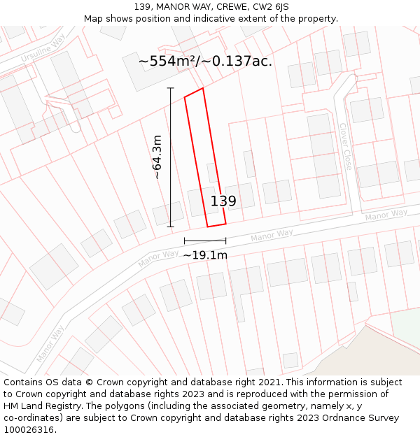 139, MANOR WAY, CREWE, CW2 6JS: Plot and title map