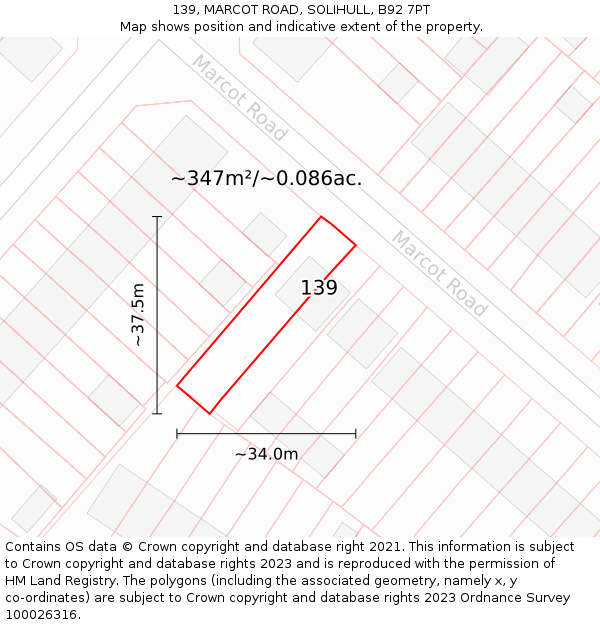 139, MARCOT ROAD, SOLIHULL, B92 7PT: Plot and title map