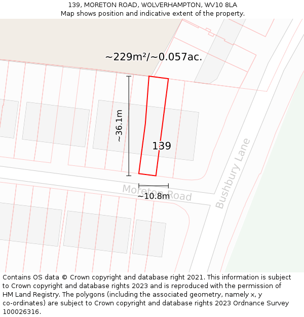 139, MORETON ROAD, WOLVERHAMPTON, WV10 8LA: Plot and title map