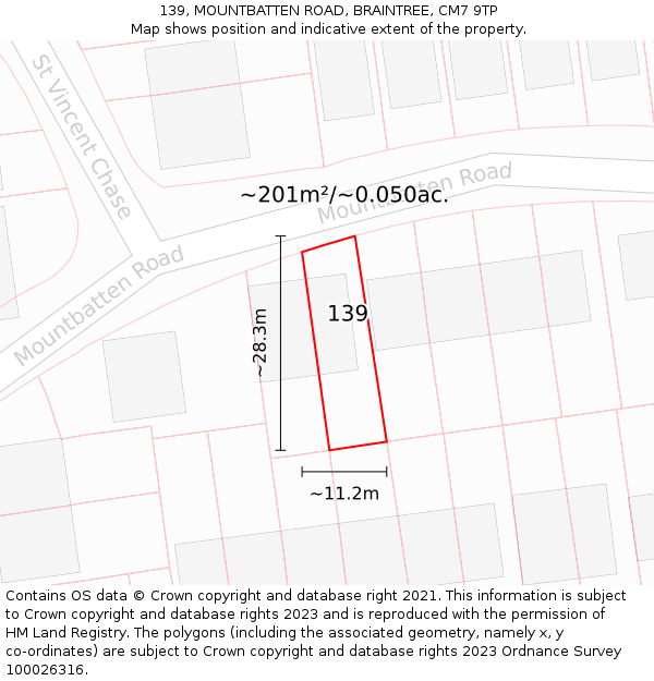 139, MOUNTBATTEN ROAD, BRAINTREE, CM7 9TP: Plot and title map