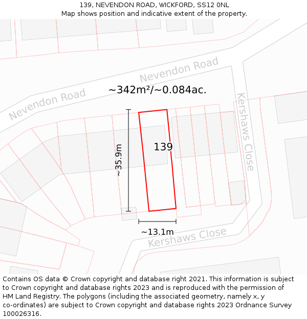 139, NEVENDON ROAD, WICKFORD, SS12 0NL: Plot and title map