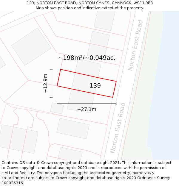 139, NORTON EAST ROAD, NORTON CANES, CANNOCK, WS11 9RR: Plot and title map