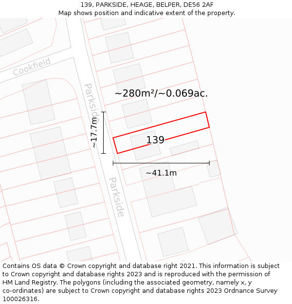 139, PARKSIDE, HEAGE, BELPER, DE56 2AF: Plot and title map
