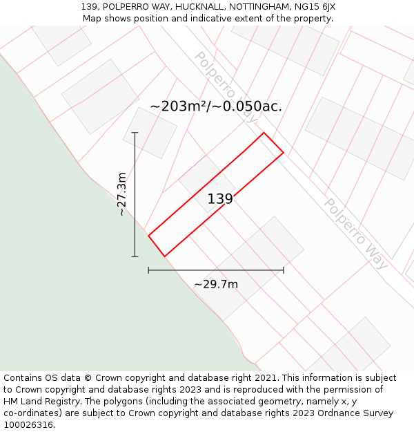 139, POLPERRO WAY, HUCKNALL, NOTTINGHAM, NG15 6JX: Plot and title map