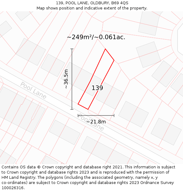 139, POOL LANE, OLDBURY, B69 4QS: Plot and title map