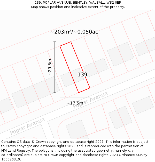 139, POPLAR AVENUE, BENTLEY, WALSALL, WS2 0EP: Plot and title map