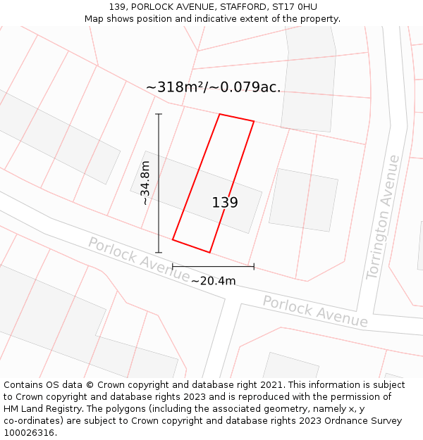 139, PORLOCK AVENUE, STAFFORD, ST17 0HU: Plot and title map