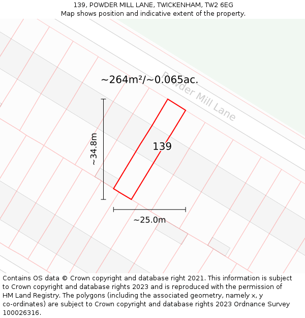 139, POWDER MILL LANE, TWICKENHAM, TW2 6EG: Plot and title map
