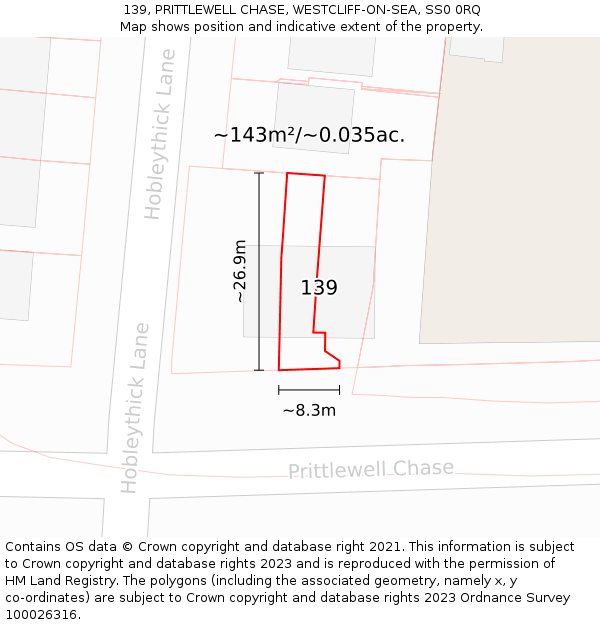 139, PRITTLEWELL CHASE, WESTCLIFF-ON-SEA, SS0 0RQ: Plot and title map