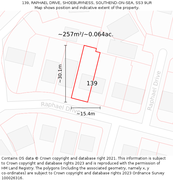 139, RAPHAEL DRIVE, SHOEBURYNESS, SOUTHEND-ON-SEA, SS3 9UR: Plot and title map