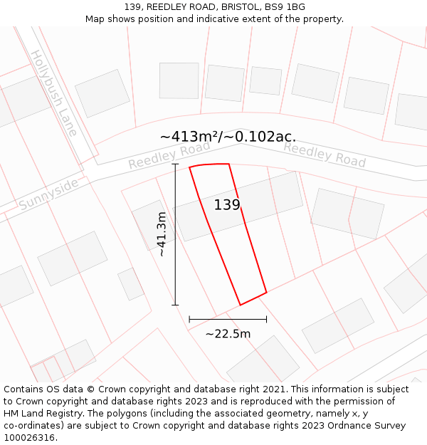 139, REEDLEY ROAD, BRISTOL, BS9 1BG: Plot and title map