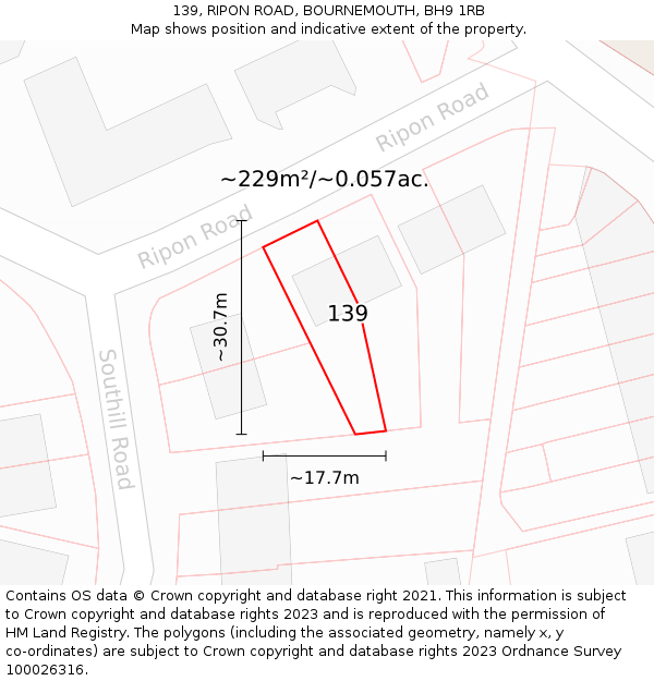 139, RIPON ROAD, BOURNEMOUTH, BH9 1RB: Plot and title map