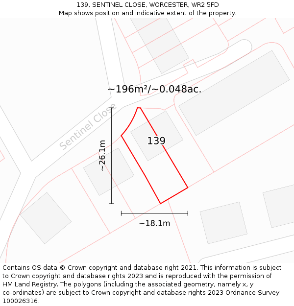 139, SENTINEL CLOSE, WORCESTER, WR2 5FD: Plot and title map