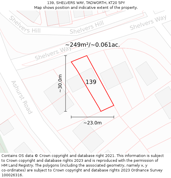 139, SHELVERS WAY, TADWORTH, KT20 5PY: Plot and title map