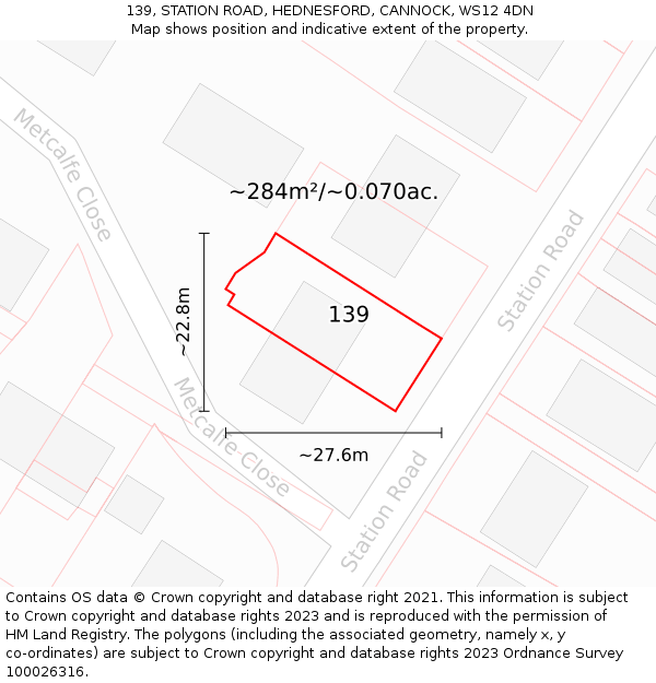139, STATION ROAD, HEDNESFORD, CANNOCK, WS12 4DN: Plot and title map