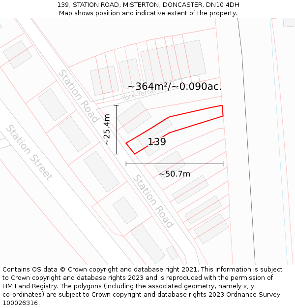 139, STATION ROAD, MISTERTON, DONCASTER, DN10 4DH: Plot and title map