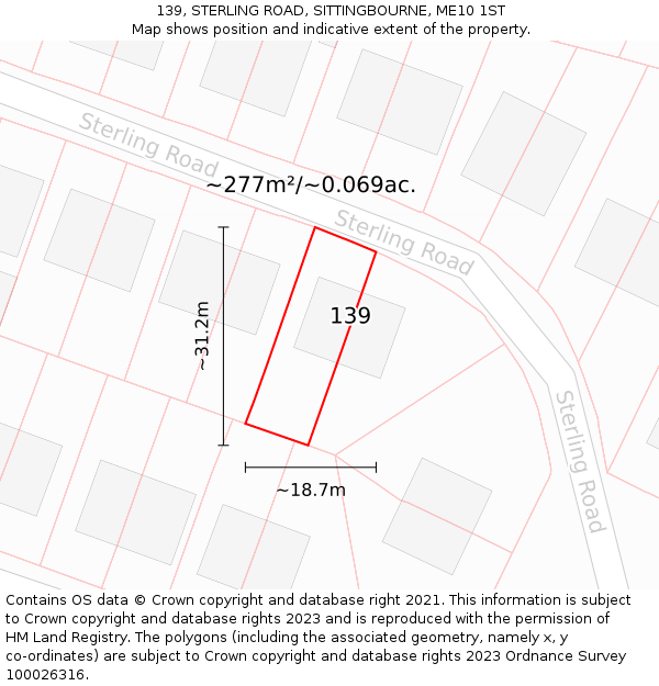 139, STERLING ROAD, SITTINGBOURNE, ME10 1ST: Plot and title map