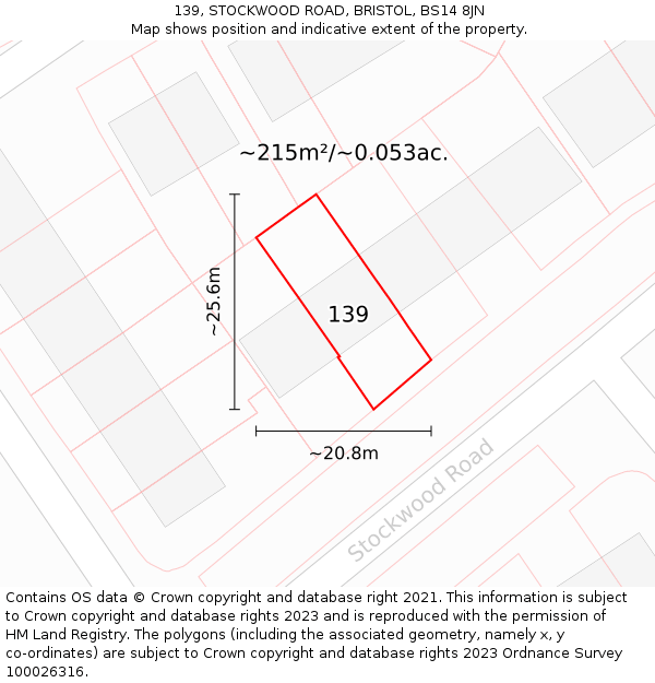 139, STOCKWOOD ROAD, BRISTOL, BS14 8JN: Plot and title map