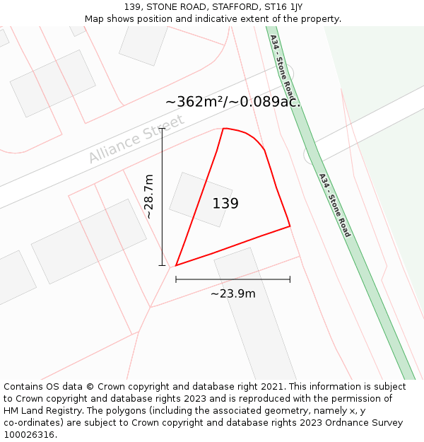 139, STONE ROAD, STAFFORD, ST16 1JY: Plot and title map