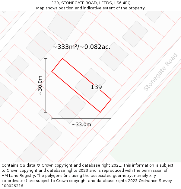 139, STONEGATE ROAD, LEEDS, LS6 4PQ: Plot and title map