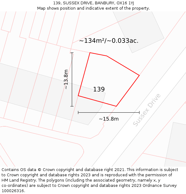 139, SUSSEX DRIVE, BANBURY, OX16 1YJ: Plot and title map