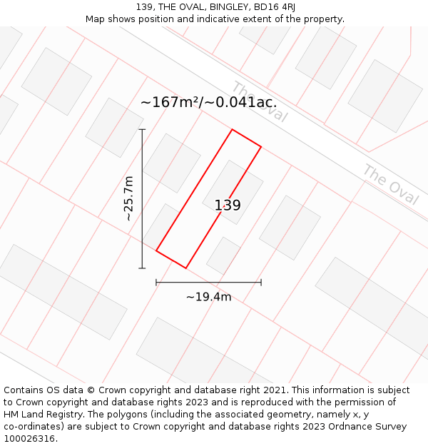 139, THE OVAL, BINGLEY, BD16 4RJ: Plot and title map