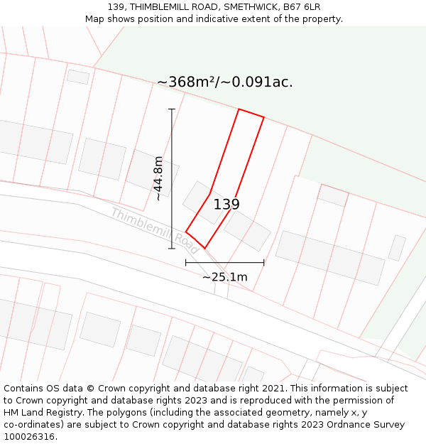 139, THIMBLEMILL ROAD, SMETHWICK, B67 6LR: Plot and title map