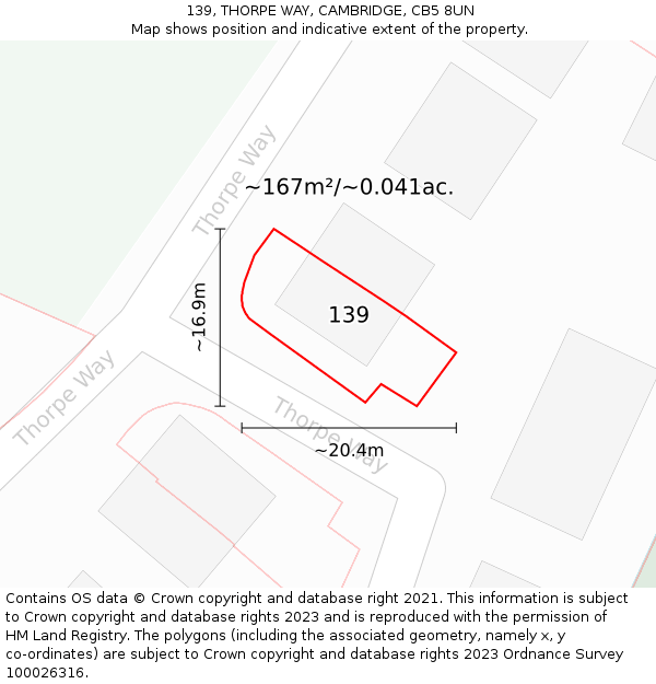 139, THORPE WAY, CAMBRIDGE, CB5 8UN: Plot and title map