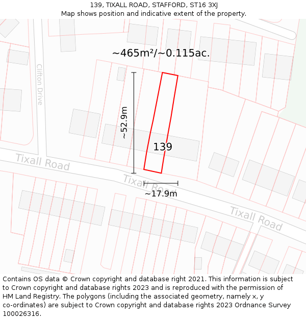 139, TIXALL ROAD, STAFFORD, ST16 3XJ: Plot and title map